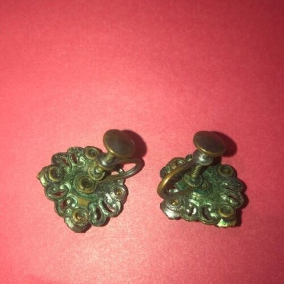 Vintage earrings Screw Backs Blue Rhinestones - Picture 4 of 7